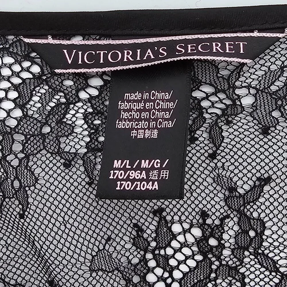 Victorias Secret Womens M/L Floral Satin Robe Kimono Sheer Lace Back with Belt‎